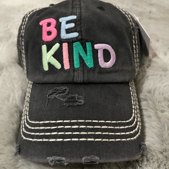 Be Kind Distressed Embroidered Baseball Cap. One Size Fits Most. - Picture 1 of 3